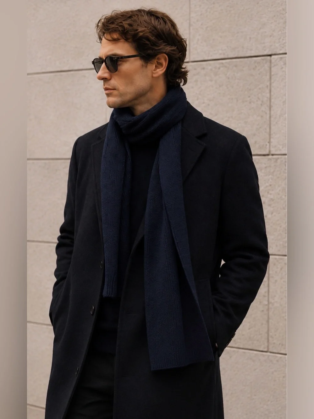 Theory Men’s 100% Merino Wool Navy Blue Oversized Ribbed Knit Scarf 88”x 10”